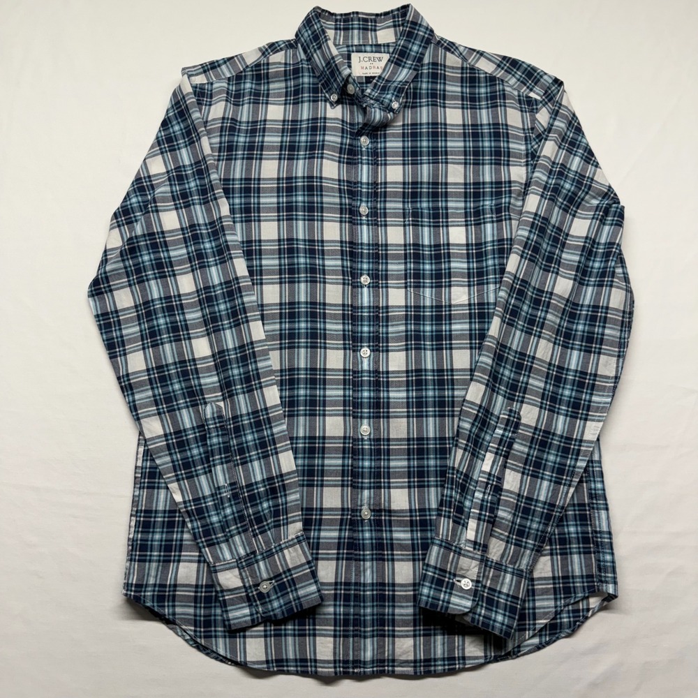 J.Crew Madras Plaid Button Down Shirt Men's Medium Blue Gray Cotton Casual
